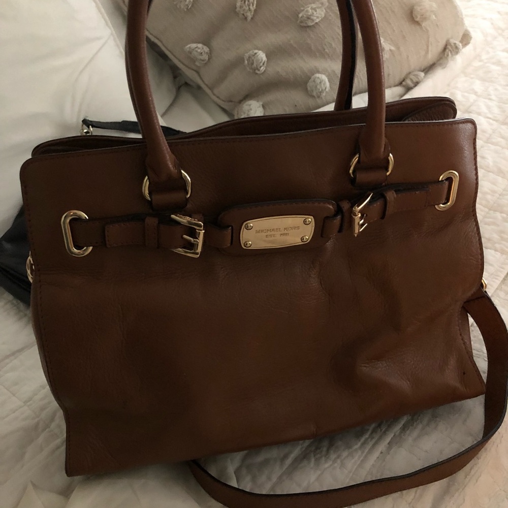 Michael Kors Brown Leather Satchel with Gold Hardware